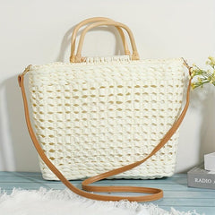 Minimalist Straw Shoulder Bag Top Handles Bag For Travel