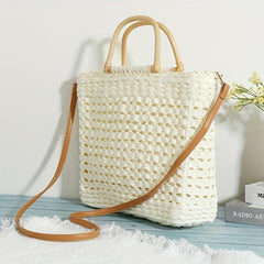 Minimalist Straw Shoulder Bag Top Handles Bag For Travel