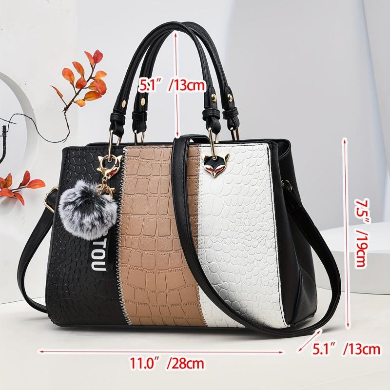 Colorblock Crocodile Embossed Tote Bag Lightweight Shoulder Bag