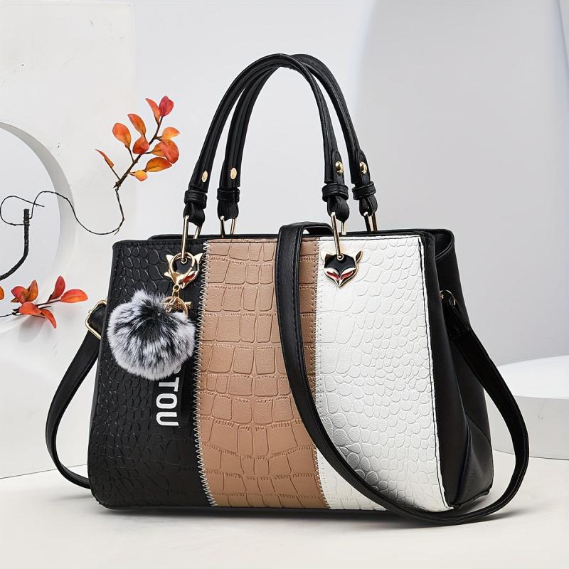 Colorblock Crocodile Embossed Tote Bag Lightweight Shoulder Bag