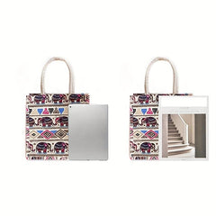 Cartoon Elephant & Geometric Pattern Tote Bag Top Handle Handbag