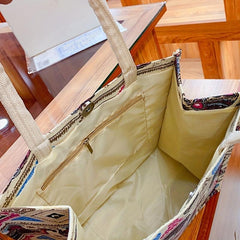 Cartoon Elephant & Geometric Pattern Tote Bag Top Handle Handbag