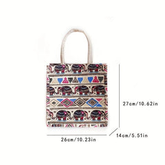 Cartoon Elephant & Geometric Pattern Tote Bag Top Handle Handbag