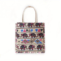 Cartoon Elephant & Geometric Pattern Tote Bag Top Handle Handbag