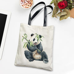Panda Print Canvas Tote Bag Lightweight Shoulder Bag