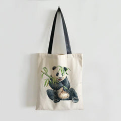 Panda Print Canvas Tote Bag Lightweight Shoulder Bag