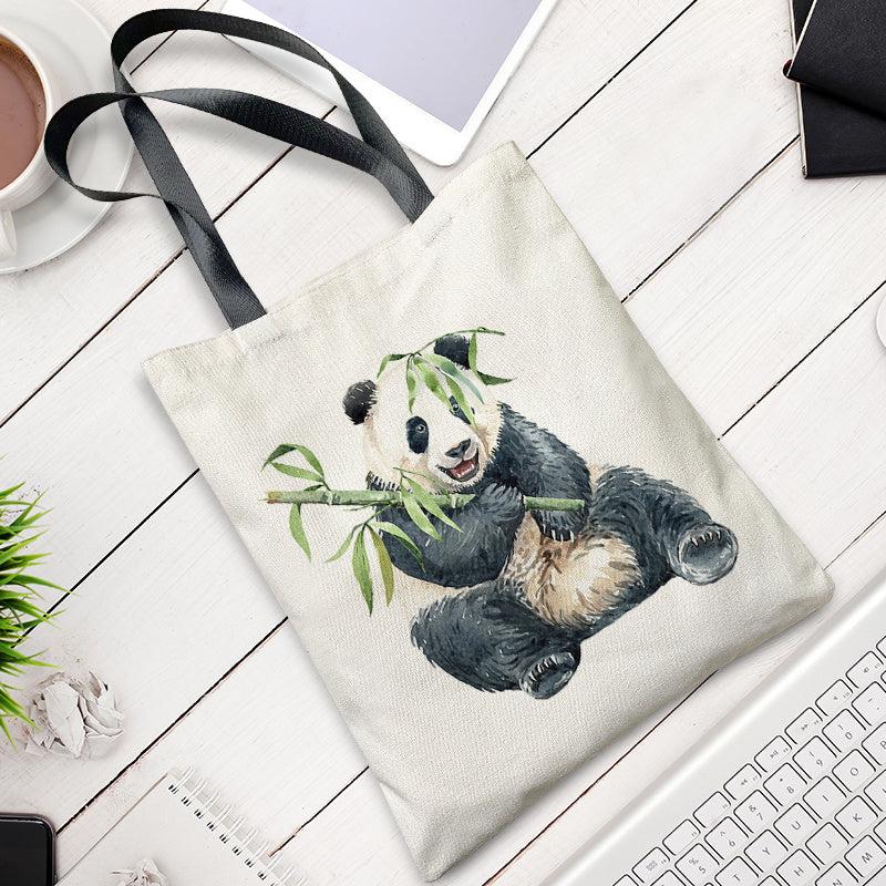 Panda Print Canvas Tote Bag Lightweight Shoulder Bag