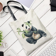Panda Print Canvas Tote Bag Lightweight Shoulder Bag