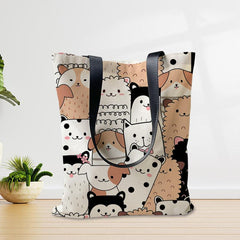 Cats Printed Canvas Tote Bag Lightweight Shoulder Bag
