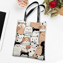 Cats Printed Canvas Tote Bag Lightweight Shoulder Bag