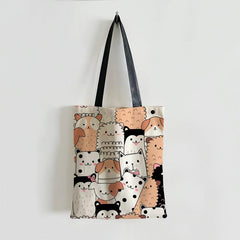 Cats Printed Canvas Tote Bag Lightweight Shoulder Bag