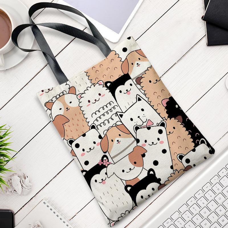 Cats Printed Canvas Tote Bag Lightweight Shoulder Bag