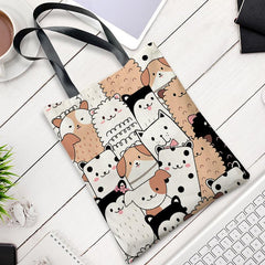 Cats Printed Canvas Tote Bag Lightweight Shoulder Bag