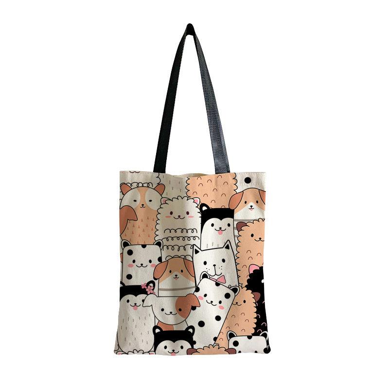 Cats Printed Canvas Tote Bag Lightweight Shoulder Bag