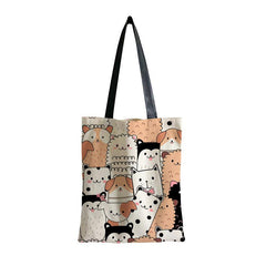 Cats Printed Canvas Tote Bag Lightweight Shoulder Bag