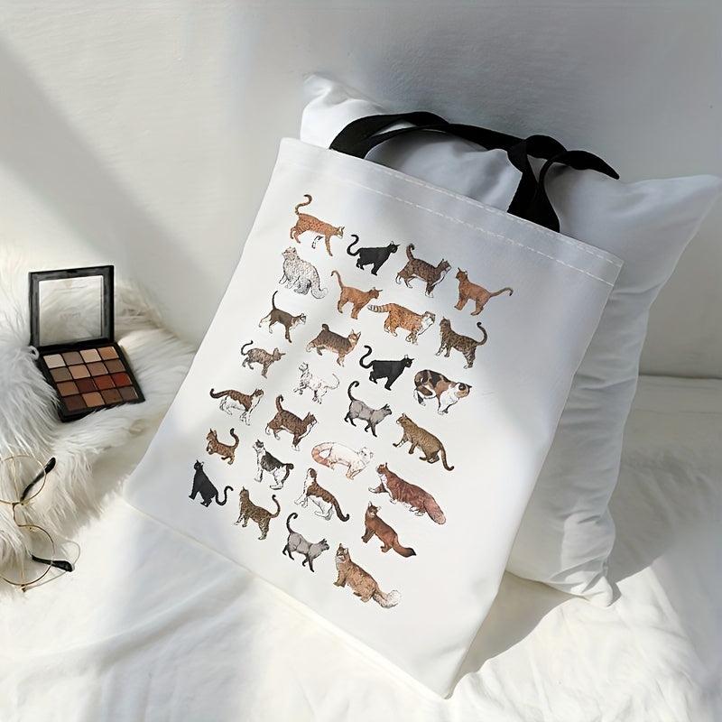 Cat Array Pattern Canvas Tote Bag Large Capacity Shoulder Bag