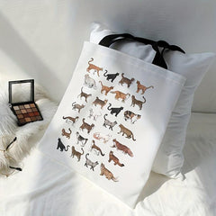 Cat Array Pattern Canvas Tote Bag Large Capacity Shoulder Bag