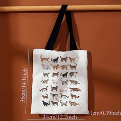 Cat Array Pattern Canvas Tote Bag Large Capacity Shoulder Bag