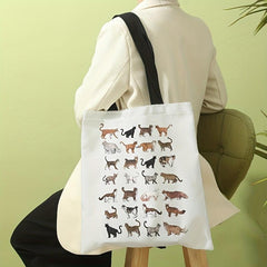 Cat Array Pattern Canvas Tote Bag Large Capacity Shoulder Bag
