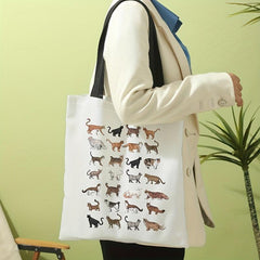 Cat Array Pattern Canvas Tote Bag Large Capacity Shoulder Bag