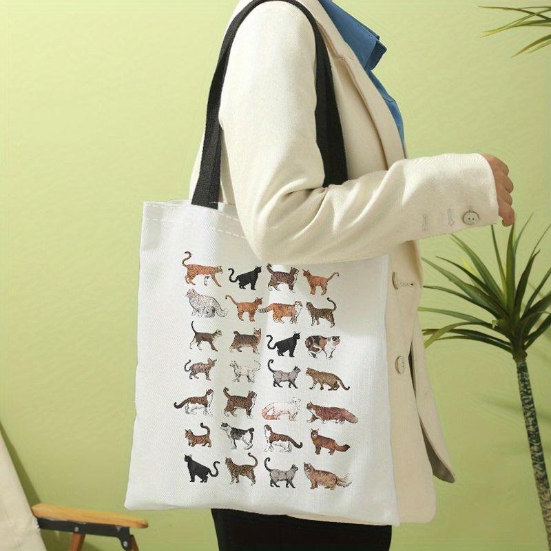 Cat Array Pattern Canvas Tote Bag Large Capacity Shoulder Bag