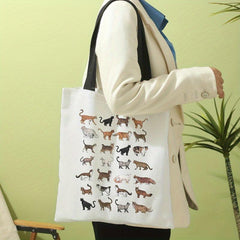 Cat Array Pattern Canvas Tote Bag Large Capacity Shoulder Bag