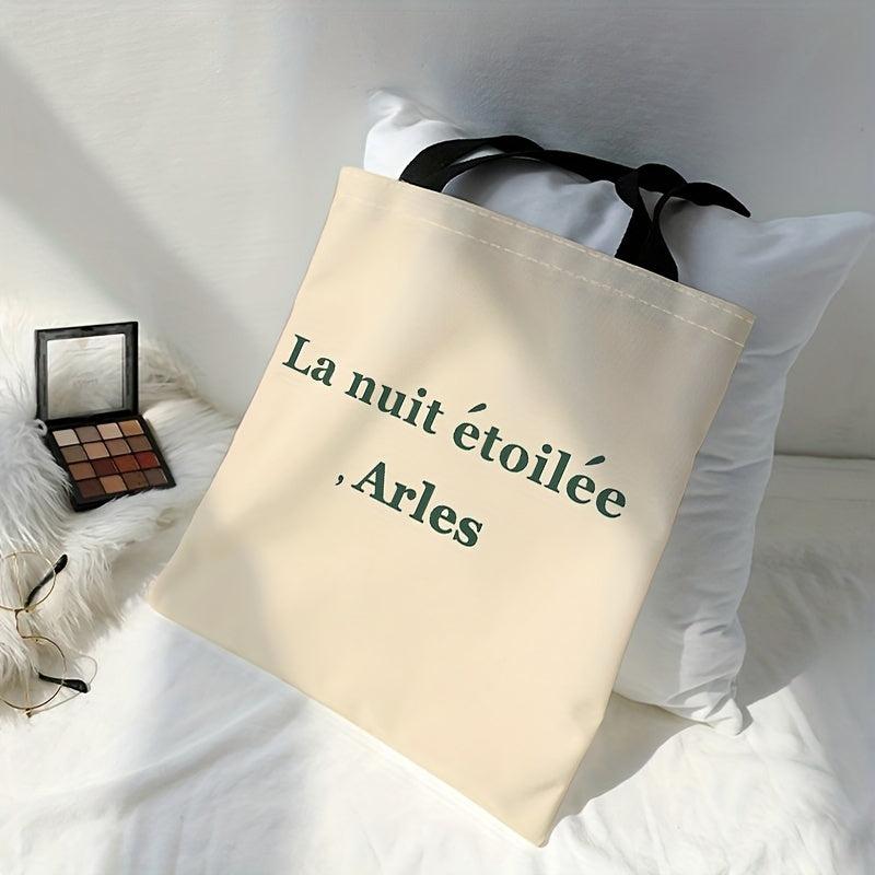 French Letters Print Canvas Tote Bag Large Capacity Shoulder Bag