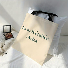 French Letters Print Canvas Tote Bag Large Capacity Shoulder Bag