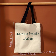 French Letters Print Canvas Tote Bag Large Capacity Shoulder Bag