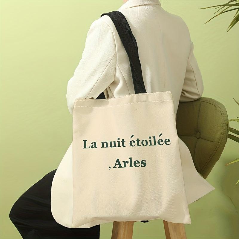 French Letters Print Canvas Tote Bag Large Capacity Shoulder Bag