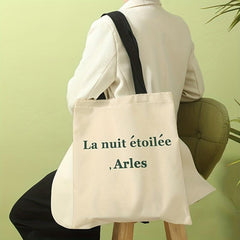 French Letters Print Canvas Tote Bag Large Capacity Shoulder Bag