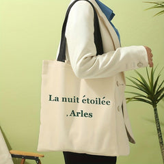 French Letters Print Canvas Tote Bag Large Capacity Shoulder Bag