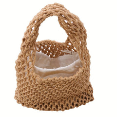 Straw Woven Hollow Satchel Handbag Lightweight Bucket Tote Bag