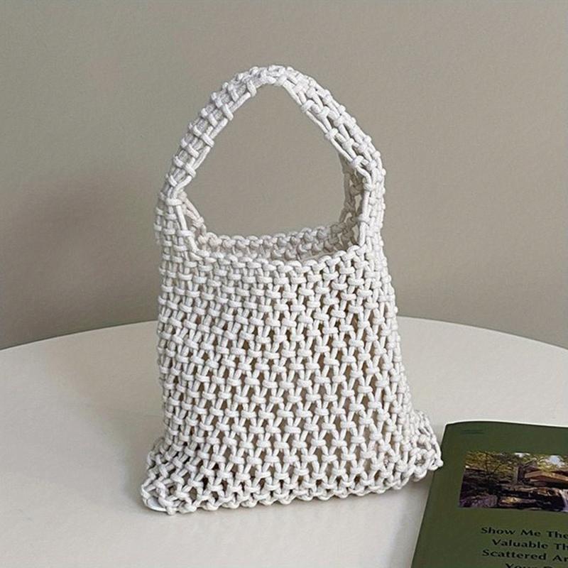 Straw Woven Hollow Satchel Handbag Lightweight Bucket Tote Bag