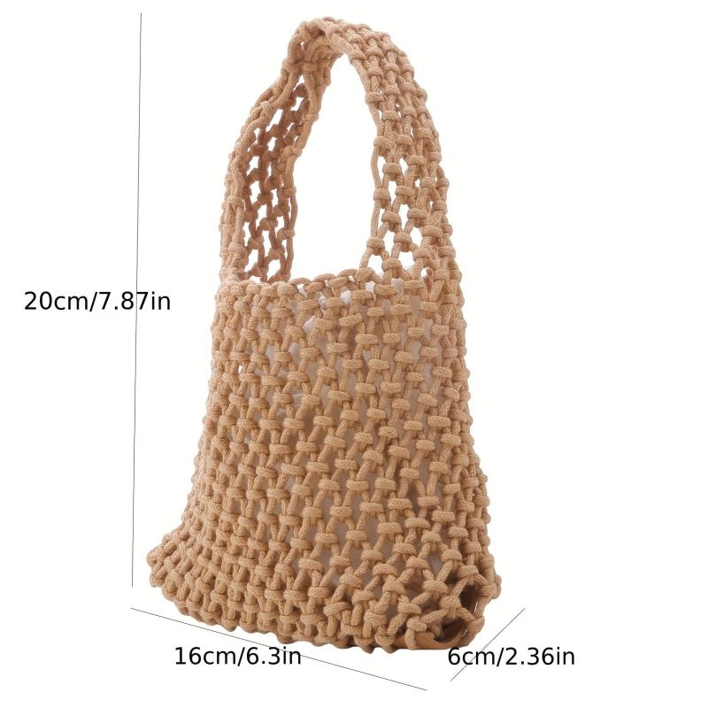 Straw Woven Hollow Satchel Handbag Lightweight Bucket Tote Bag