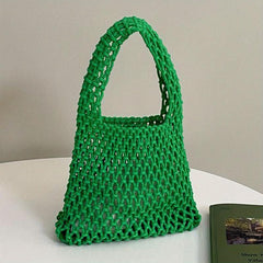 Straw Woven Hollow Satchel Handbag Lightweight Bucket Tote Bag
