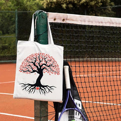 Stylish Love & Tree Pattern Canvas Bag Lightweight Shopping Bag Handbag