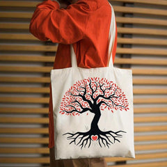 Stylish Love & Tree Pattern Canvas Bag Lightweight Shopping Bag Handbag