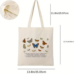 Butterfly Print Canvas Tote Bag Large Capacity Shoulder Bag