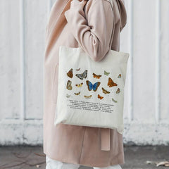 Butterfly Print Canvas Tote Bag Large Capacity Shoulder Bag