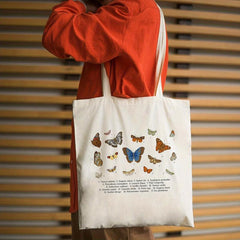 Butterfly Print Canvas Tote Bag Large Capacity Shoulder Bag