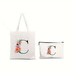 2 Pcs Letter Print Bag Sets Shoulder Bag & Clutch Pouch