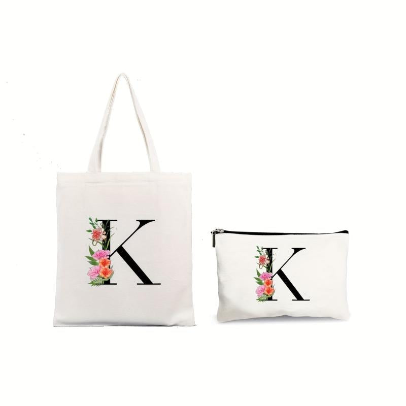 2 Pcs Letter Print Bag Sets Shoulder Bag & Clutch Pouch