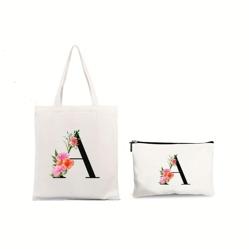 2 Pcs Letter Print Bag Sets Shoulder Bag & Clutch Pouch