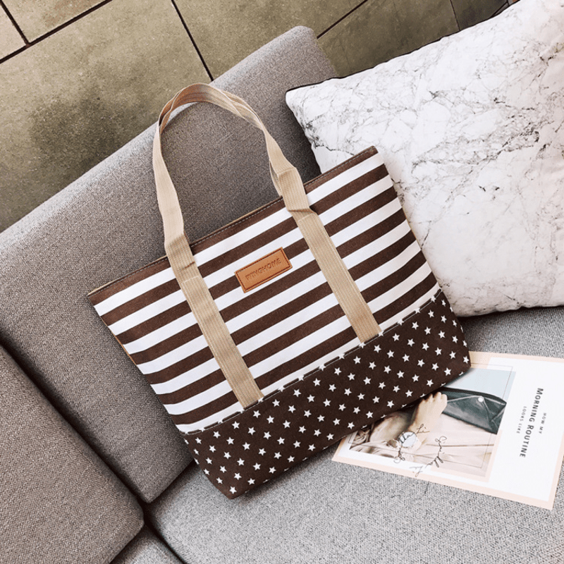 Stripes & Star Pattern Tote Bag Shoulder Handbag for Independence
