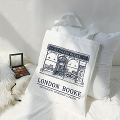 London Book Shop Print Canvas Tote Bag Casual Travel Beach Shoulder Bag