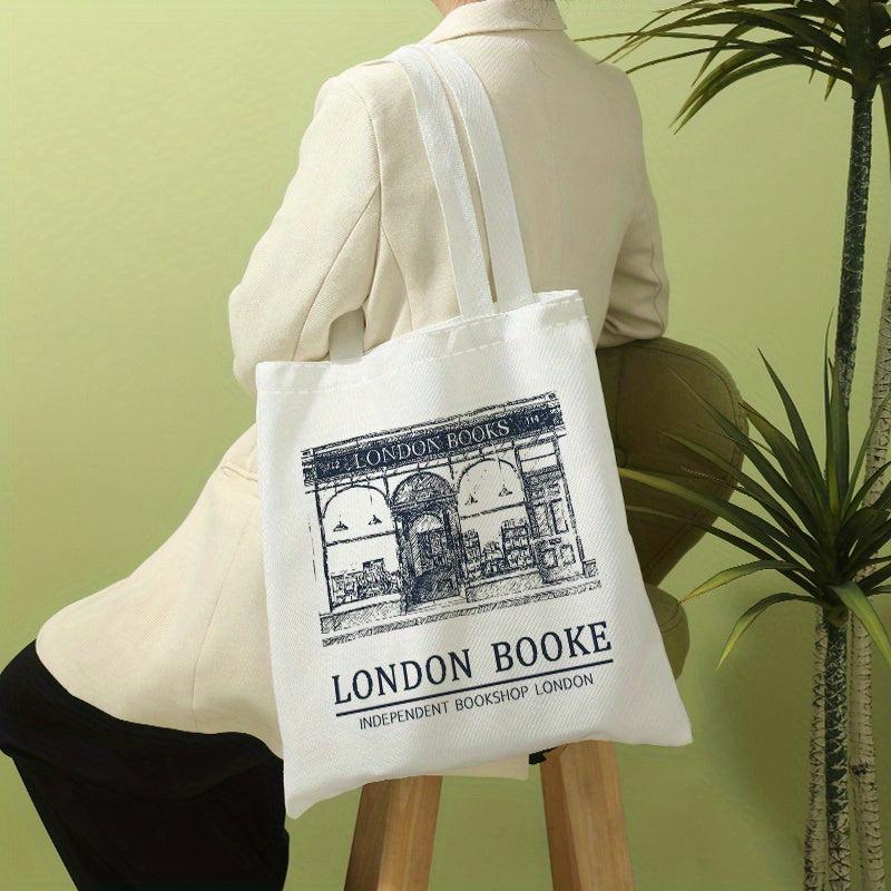 London Book Shop Print Canvas Tote Bag Casual Travel Beach Shoulder Bag