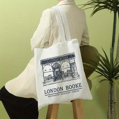London Book Shop Print Canvas Tote Bag Casual Travel Beach Shoulder Bag