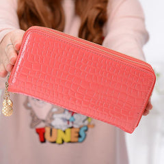 Crocodile Embossed Long Wallet Patent Leather Phone Bag Zipper Clutch