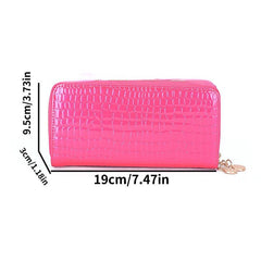Crocodile Embossed Long Wallet Patent Leather Phone Bag Zipper Clutch